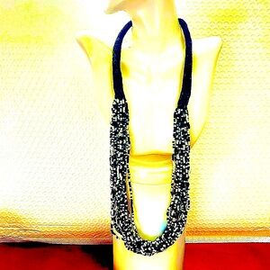 Multi-tier  black-white beaded necklace